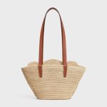 CELINE CLASSIC PANIER SMALL BRAIDED TRIOMPHE IN RAFFIA AND CALFSKIN - Image 3