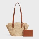 CELINE CLASSIC PANIER SMALL BRAIDED TRIOMPHE IN RAFFIA AND CALFSKIN - Image 6