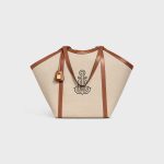 CELINE LARGE CABAS IN TEXTILE WITH ANCHOR EMBROIDERY AND CALFSKIN