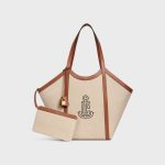 CELINE LARGE CABAS IN TEXTILE WITH ANCHOR EMBROIDERY AND CALFSKIN - Image 4