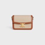 CLASSIQUE TRIOMPHE BAG IN TEXTILE AND CALFSKIN NATURAL / TAN
